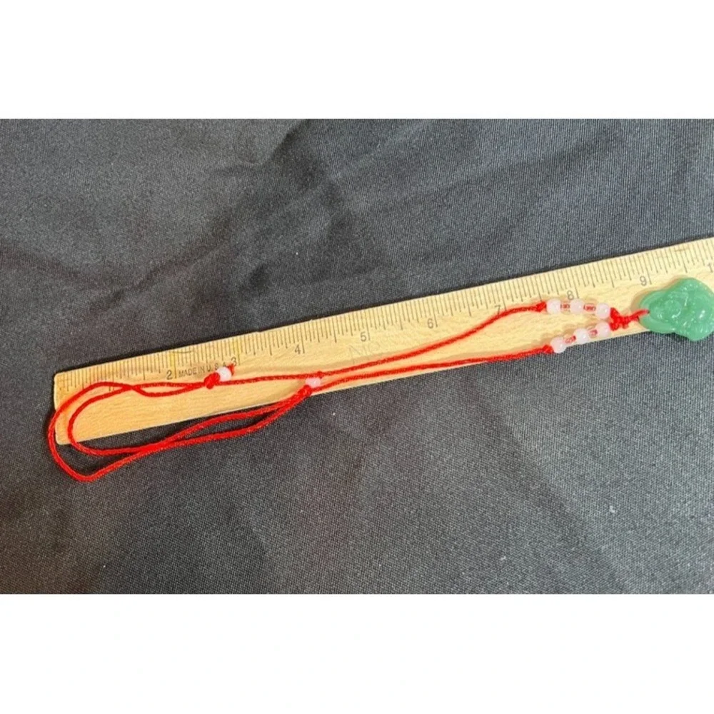 Green Buddha Pendant Necklace Red Cord Meditation Spiritual Jewelry Carved Adjst